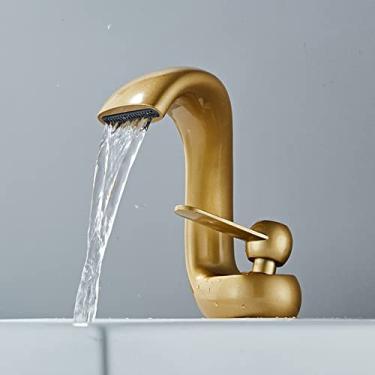 Imagem de Torneiras de lavatório cromadas de latão Torneiras de banheiro Pia de água montada no convés Misturador para banho, ouro