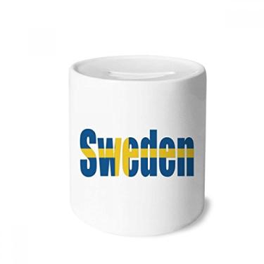 Imagem de DIYthinker Caixa de moedas de cerâmica com nome da bandeira da Suécia