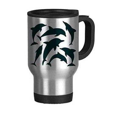 Imagem de Caneca de viagem moderna com tampa flip em aço inoxidável para carro e biologia do tubarão do mar azul