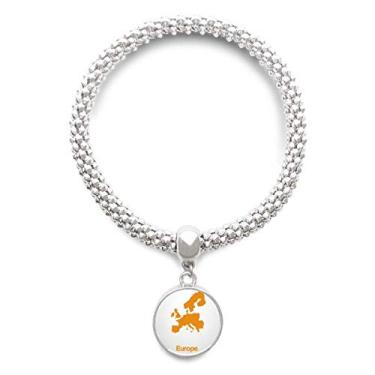 Imagem de DIYthinker Pulseira com pingente de prata com ilustração da Europa amarela com estampa de mapa de ilustração ajustável