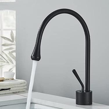 Imagem de Torneira para lavatório de banheiro ouro escovado bico monocomando latão misturador quente frio torneira de pia de água, preto fosco curto, tamanho único