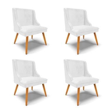 Imagem de Kit 4 Cadeiras Estofadas Para Sala De Jantar Pés Palito Lia Sintético Premium Branco - Ibiza