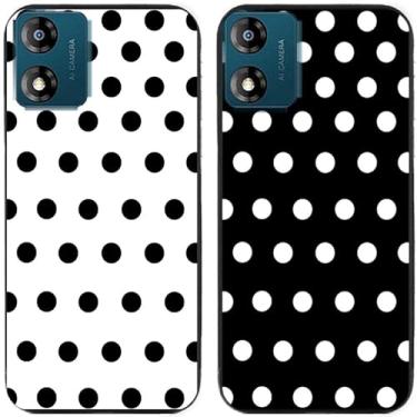 Imagem de 2 peças preto branco bolinhas impressas TPU gel silicone capa de telefone traseira para Motorola Moto todas as séries (Moto E13)