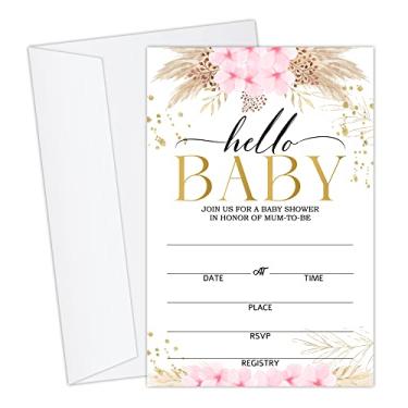 Imagem de Utaqer Cartões de convite para chá de bebê floral boho grama pampas 10 x 15 cm com envelopes conjunto de 25, festa de revelação de gênero para meninos e meninas, suprimentos de festa de gênero