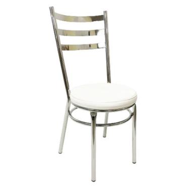 Imagem de Cadeira de Cozinha Redonda Reforçada Cromada Assento Grosso Branco - P