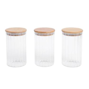 Imagem de Kit 3 potes vidro canelado com tampa de bambu 800ml - Oikos, U, NATURA