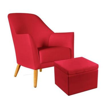 Imagem de Poltrona Decorativa Orion com Puff Quasar Sued Vermelho Aradecor