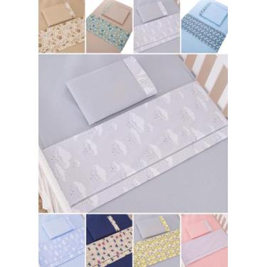 Imagem de jogo lençol com 03 peças 100% algodão chiqueirinho bebe micropercal po