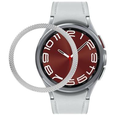 Imagem de DEALELE Capa de relógio compatível com Samsung Galaxy Watch 6 Classic 43 mm/47 mm, capa de anel de bisel de metal de aço inoxidável com textura de losango, mostrador de relógio de substituição para