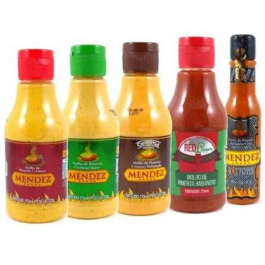 Imagem de Kit Molho De Pimenta Mendez 215Ml 80Ml 05 Frascos Sabores