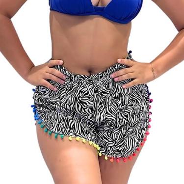 Imagem de Short de Praia Pompom Multicolor Animal Print Saída de Praia - Chalaró