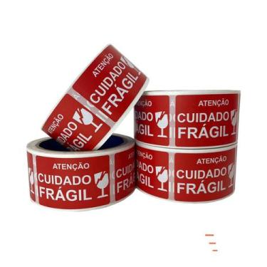 Imagem de Etiqueta Adesiva Retangular Cuidado Frágil 60x40mm - Rolo com 500 unid