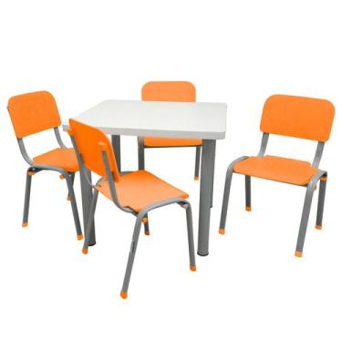 Imagem de Conjunto de Mesa e 4 Cadeiras Infantis Reforçadas Lg Flex Laranja