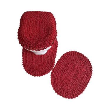 Imagem de Jogo de Tapete Banheiro Em Crochê 3 Peças Colorido Liso - Romacris Bor