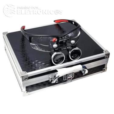 Imagem de Óculo Lupa Binocular Com Fotoforo Óculos Dentista 3,5x 420mm Ajustável