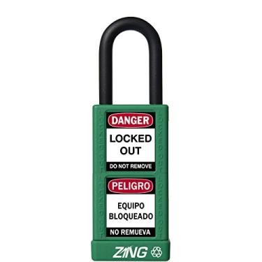 Imagem de ZING 7074 Cadeado de segurança RecycLock, chave diferente, manilha de 3,8 cm, corpo longo de 7,6 cm, verde