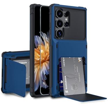 Imagem de GOVTAN Capa compatível com Samsung Galaxy S25 Ultra 5G com suporte de cartão integrado [loja com 5 cartões], proteção RFID, capa de telefone resistente à prova de choque de TPU de camada dupla, azul