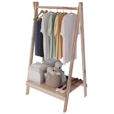 Imagem de Arara de Roupas de Madeira com Prateleira Inferior, A-Frame, Organizador de Guarda-Roupa, Suporte para Cabides, Cor Natural