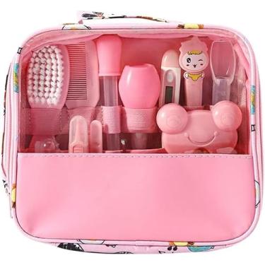 Imagem de Kit Higiene Bebe - Estojo Cuidado Bebe com 13 em 1 - Bolsa Bebe Organizada e Completa com Tesoura, Pente para Bebe, Termometro, Cortador de Unhas, Lixa de Unhas e outros - Livre de BPA - Linha Premium (Kit Rosa)