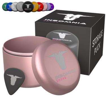 Imagem de Insomnia Smoke Disco de armazenamento compacto | À prova de cheiro, à prova de água, hermético, recipiente de alumínio, lata de metal para tabaco, tamanho de viagem, pote (ouro rosa)
