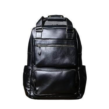 Imagem de Mochila de couro retrô para homens, mochila de couro de grande capacidade para computador, bolsa de viagem para homens(Black)