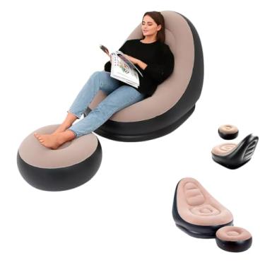 Imagem de Sofá Inflável Poltrona Puff Preguiçoso Camping Anatômica Bomba de Ar Apoio De Pé Ultra Lounge Pufe Colção Cama Cadeira Sem Almofadada (MARROM E PRETO)