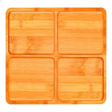 Imagem de Tabua Frios Petisqueira Quadrada Com 4 Divisórias De Bambu Ecológico G