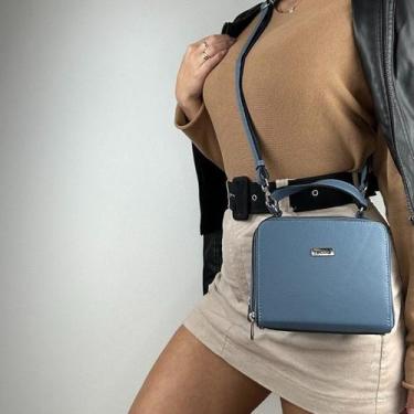 Imagem de Bolsa recuo em couro legítimo b.1008, Azul porcelana