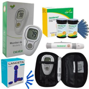 Imagem de Kit Medidor Glicemia 50 Fitas Glicose Bioland + 100 Lancetas - Love Sa