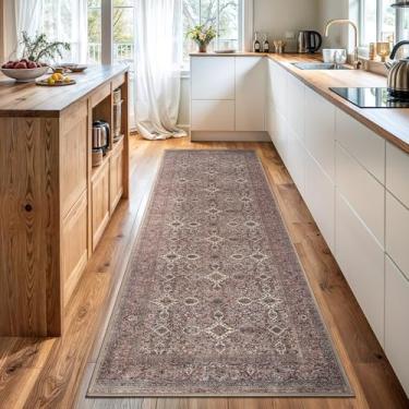 Imagem de Bloom Rugs Corredor lavável antiderrapante de 2,1 m - Passadeira com borda tradicional bege para entrada, corredor, banheiro e cozinha - Tamanho exato: 7 x 18 cm