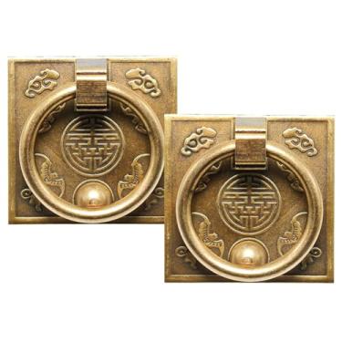 Imagem de MfhdgXAvs Puxadores de gaveta de latão antigo, puxadores de anel vintage para armários de cozinha, guarda-roupa, cômoda - puxadores de cobre sólido, ferragens decorativas de armário rústico (grande)