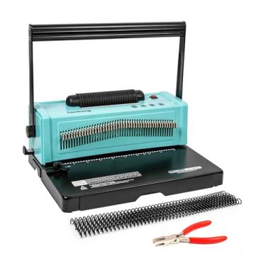 Imagem de SAMHONG Máquina de encadernação de bobina espiral - Inserção de bobina elétrica e perfurador de 20 folhas (carta/A4/A5) | 46 matrizes totalmente desengatadas | Margens ajustáveis | Vincula até 440