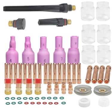 Imagem de JZWELD 71 peças de tocha de soldagem TIG, lente de gás resistente, kits de soldagem TIG # 12 kit de copo de vidro para WP-17/18/26