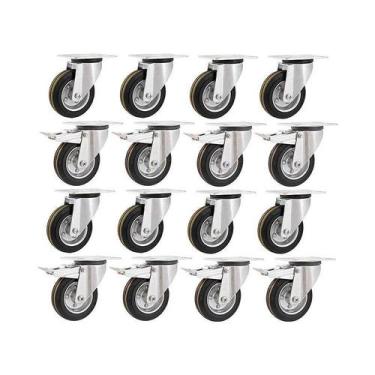 Imagem de Kit 16un rodízio giratório freio borracha preta 3" 76mm 60kg - VONDER