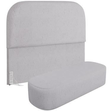 Imagem de Cabeceira Cama Box King 195cm Lanna Com Puff Recamier Doha W01 Linho Cinza - Lyam Decor