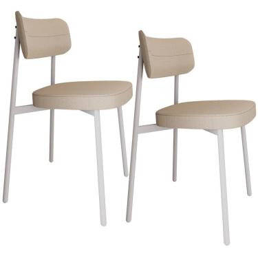 Imagem de Kit 02 Cadeiras Estofada Para Sala De Jantar Astrid Branco C01 Linho Areia - Lyam Decor
