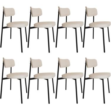 Imagem de Kit 08 Cadeiras Estofada Para Sala De Jantar Astrid Preto C01 Linho Palha - Lyam Decor