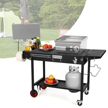 Imagem de IRONWALLS Carrinho De Mesa Para Grelha Externa, Dobrável Grelhar Com Rodas 31" X 17" Largura, Portátil Forno Pizza, Preparação Alimentos A Lenha Churrasco, Camping