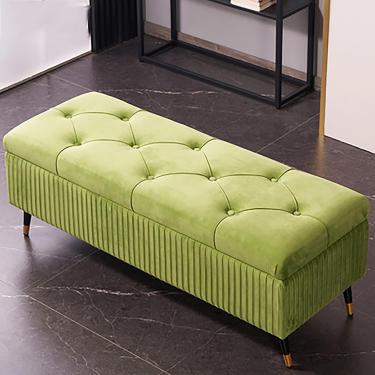 Imagem de Banco de armazenamento de veludo, bancada de armazenamento luxuosa do banco estofado da cama, bancada de entrada moderna do quarto com armazenamento, verde, 100x45x45cm (39x18x18in)
