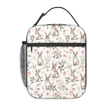 Imagem de VODRM Lancheira fofa de coelhinho para crianças, bolsa térmica com isolamento de flores para estudantes, sacolas térmicas reutilizáveis de animais para escola, trabalho, piquenique, acampamento
