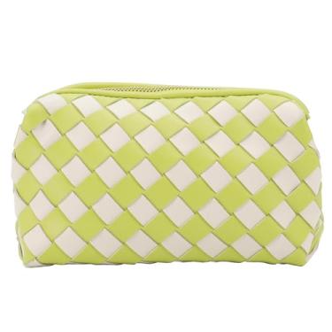 Imagem de VESTURINA Bolsa tiracolo feminina de couro, bolsa clutch casual com fecho de zíper, bolsa de ombro de praia de verão, Verde e branco, Bolsa tiracolo de tecido para mulheres