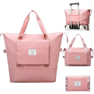 Imagem de Bolsa de viagem feminina para o fim de semana, bolsa esportiva para academia, impermeável, dobrável, rosa, Large, Dobrável