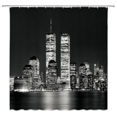 Imagem de Cortina de chuveiro de paisagem City Bridge Building Cortinas de banho Retro Preto Branco Foto Decorações de banheiro Cortina, 999L, W90xH180cm