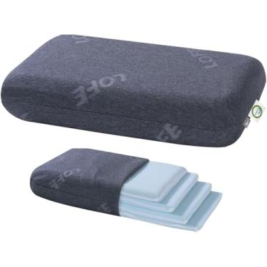 Imagem de Travesseiro ajustável LOFE de espuma viscoelástica fina, 4 alturas de 3 a 12 cm, travesseiro cervical para alívio da dor no pescoço, para quem dorme de lado, costas/bruços, CertiPUR-US, capa removível