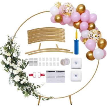 Imagem de Kit de suporte de arco de balão redondo de 2,5 m, arcos de casamento para cerimônia, suporte de pano de fundo para festas, decoração de aniversário de casamento, com dois sacos de água (ouro de 2 pés)