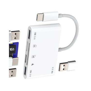 Imagem de Leitor de cartão SD USB C (6 em 1) adaptador USB 3.0 para Apple iPhone 16 15 Pro Max câmera micro SD TF memória transferência de fotos para iPad, MacBook Flash Drive, carregador tipo C, acessórios