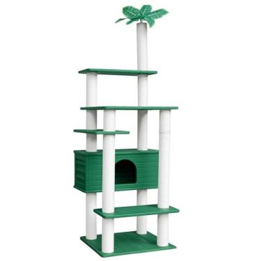 Imagem de MAOHEGOU Torre para gatos à prova de intempéries ao ar livre de 187 cm de altura, árvore para gatos de vários níveis, condomínio grande para gatos com placa de PVC e postes para arranhar gatos, para