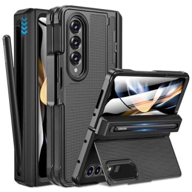 Imagem de Caka Capa para Samsung Galaxy Z Fold 4 [suporte de caneta S fino] [Kicktand invisível] [Proteção de dobradiça] [Protetor de tela] Capa de telefone rígida à prova de choque de corpo inteiro com textura