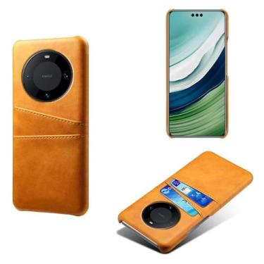 Imagem de Capas Compatível com HUAWEI MATE 60 Pro,Caso de couro PU-Tampa de telefone a prova de choque com 2 slots de cartão,Proteção anti-impressão digital e anti-gota-Yellow