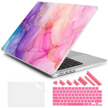 Imagem de DONGKE Capa rígida de plástico para MacBook Pro 14 polegadas com tela Retina XDR e Touch ID, 2024/2023/2021, chip M4 A3112 A3401 A3185, M3 A2918 A2992, M2 A2779, M1 A2442 Pro Max, Marble Ink